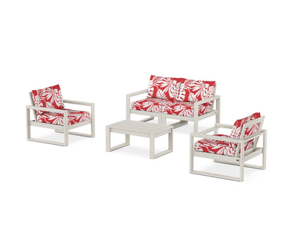 POLYWOOD® EDGE Sectional 4-Piece Deep Seating Set with Loveseat in Sand / Leaf Crimson