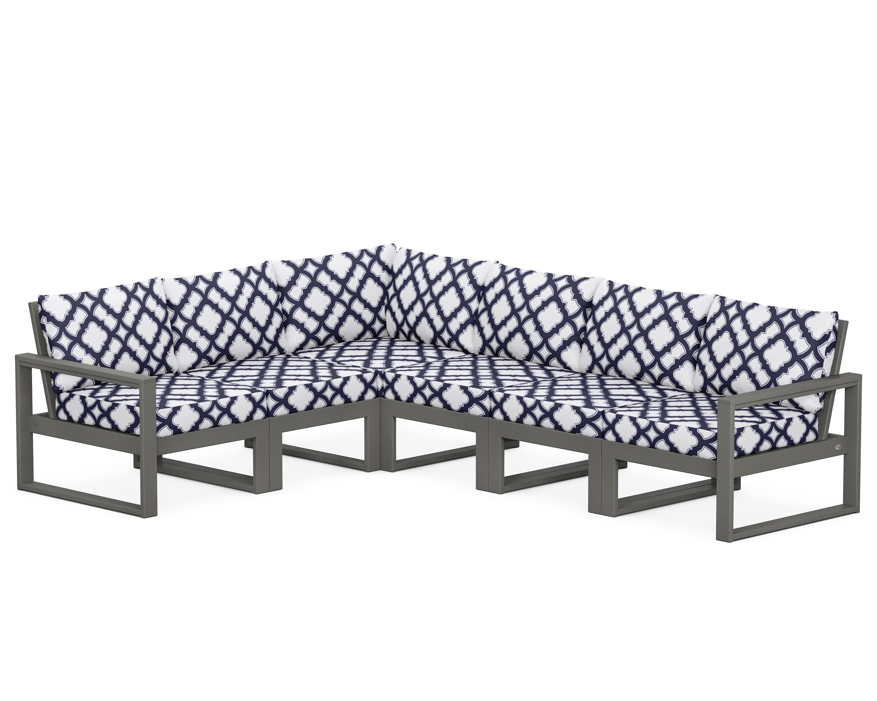 POLYWOOD® EDGE 6-Piece Modular Deep Seating Set in Slate Grey / Trellis Navy