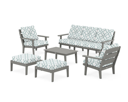 POLYWOOD® Lakeside 6-Piece Lounge Sofa Set in Slate Grey / Trellis Glacier Spa
