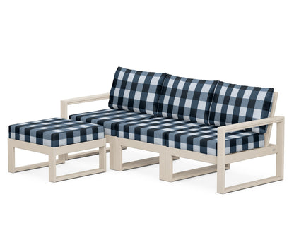 POLYWOOD® EDGE 4-Piece Modular Deep Seating Set with Ottoman in Sand / Buffalo Plaid Marine Indigo