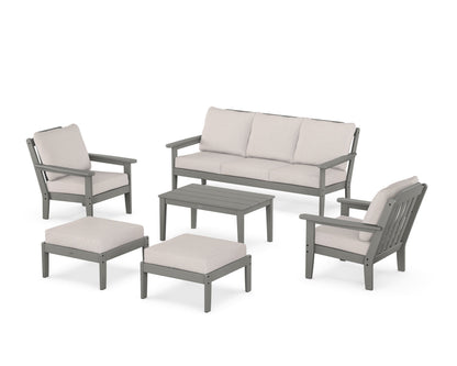 Country Living Cottage 6-Piece Lounge Sofa Set in Slate Grey / Dune Burlap