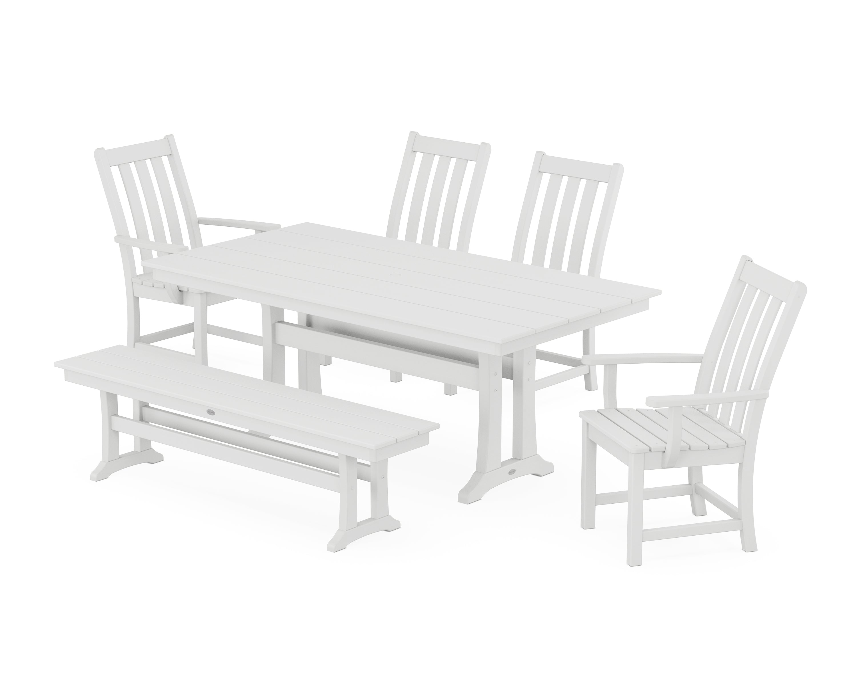 POLYWOOD® Vineyard 6-Piece Farmhouse Dining Set With Trestle Legs in White