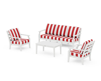 Draper James™ by  POLYWOOD® Savannah 4-Piece Deep Seating Set with Sofa in White / Cabana Stripe Crimson