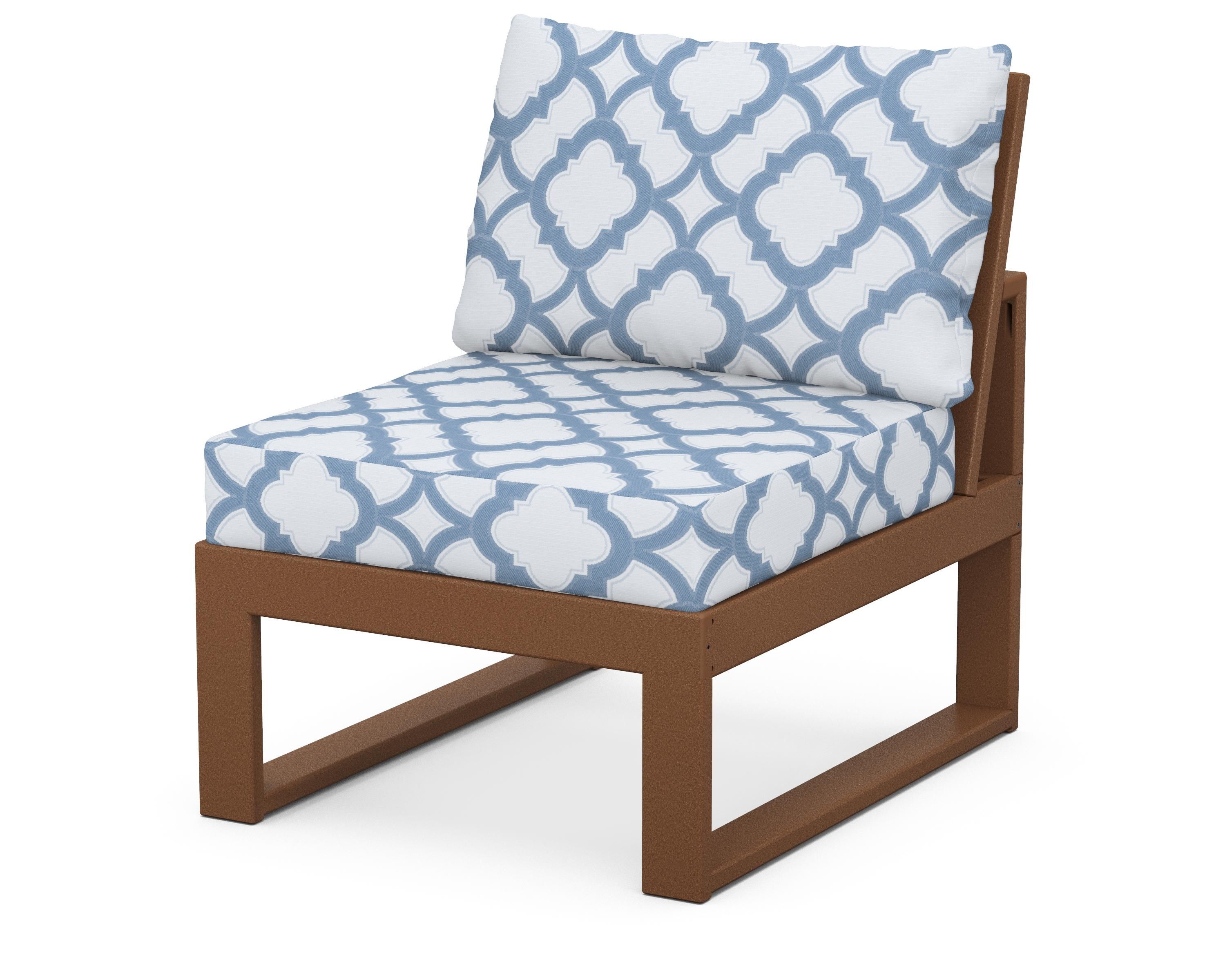 Unbranded Modular Armless Chair in Teak / Trellis Sky Blue
