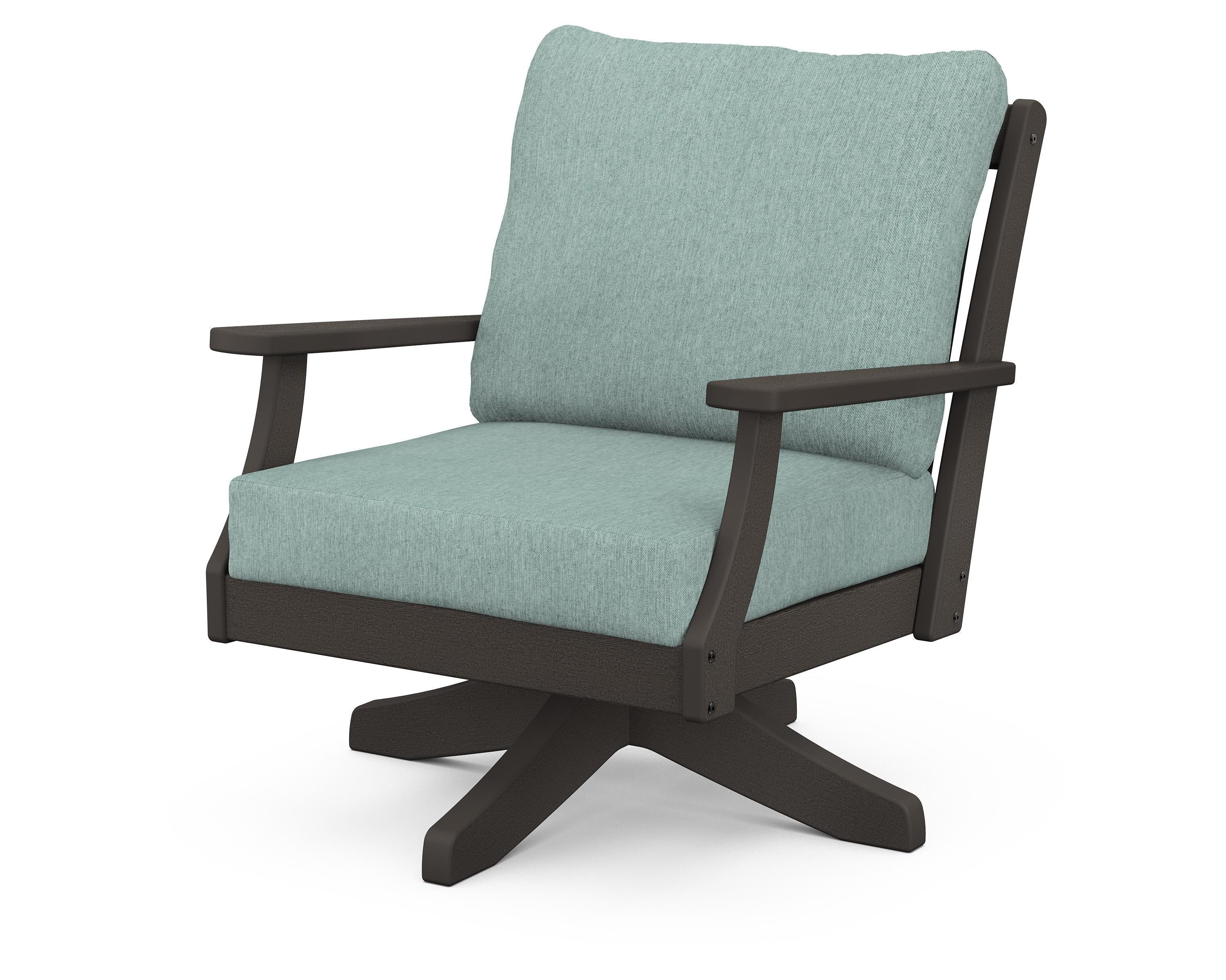 POLYWOOD® Braxton Deep Seating Swivel Chair in Vintage Coffee / Glacier Spa