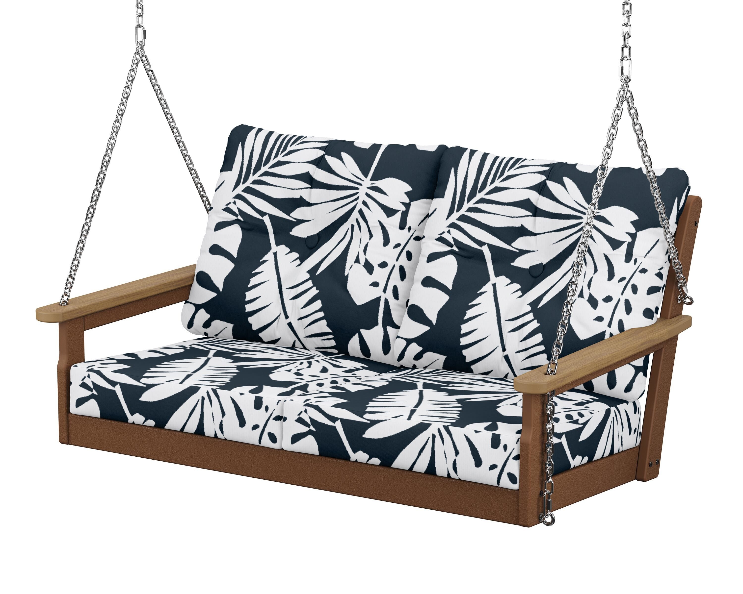 POLYWOOD® Vineyard Deep Seating Swing in Teak / Natural / Leaf Marine Indigo