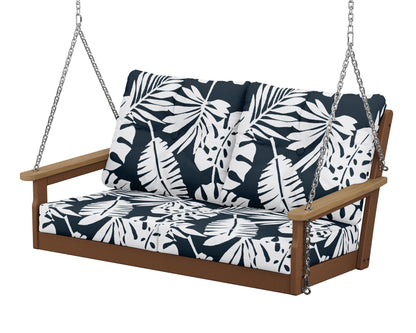POLYWOOD® Vineyard Deep Seating Swing in Teak / Natural / Leaf Marine Indigo