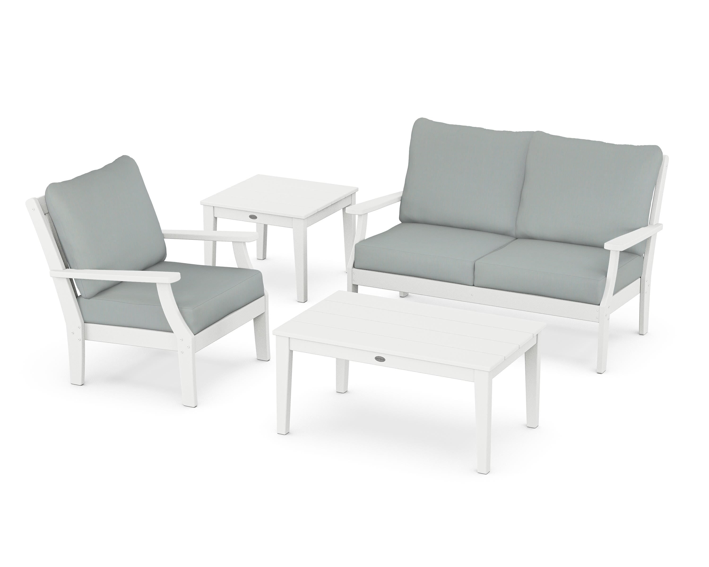 POLYWOOD® Braxton 4-Piece Deep Seating Set in White / Spa