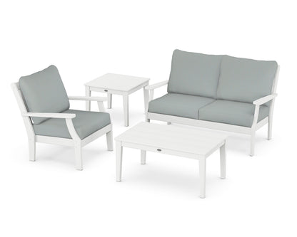 POLYWOOD® Braxton 4-Piece Deep Seating Set in White / Spa