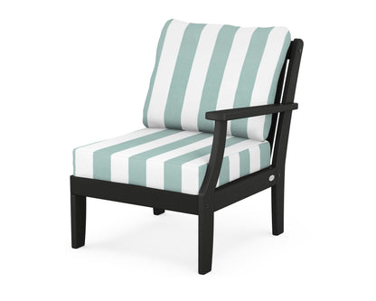 POLYWOOD® Braxton Modular Right Arm Chair in Black / Cabana Stripe Glacier Spa