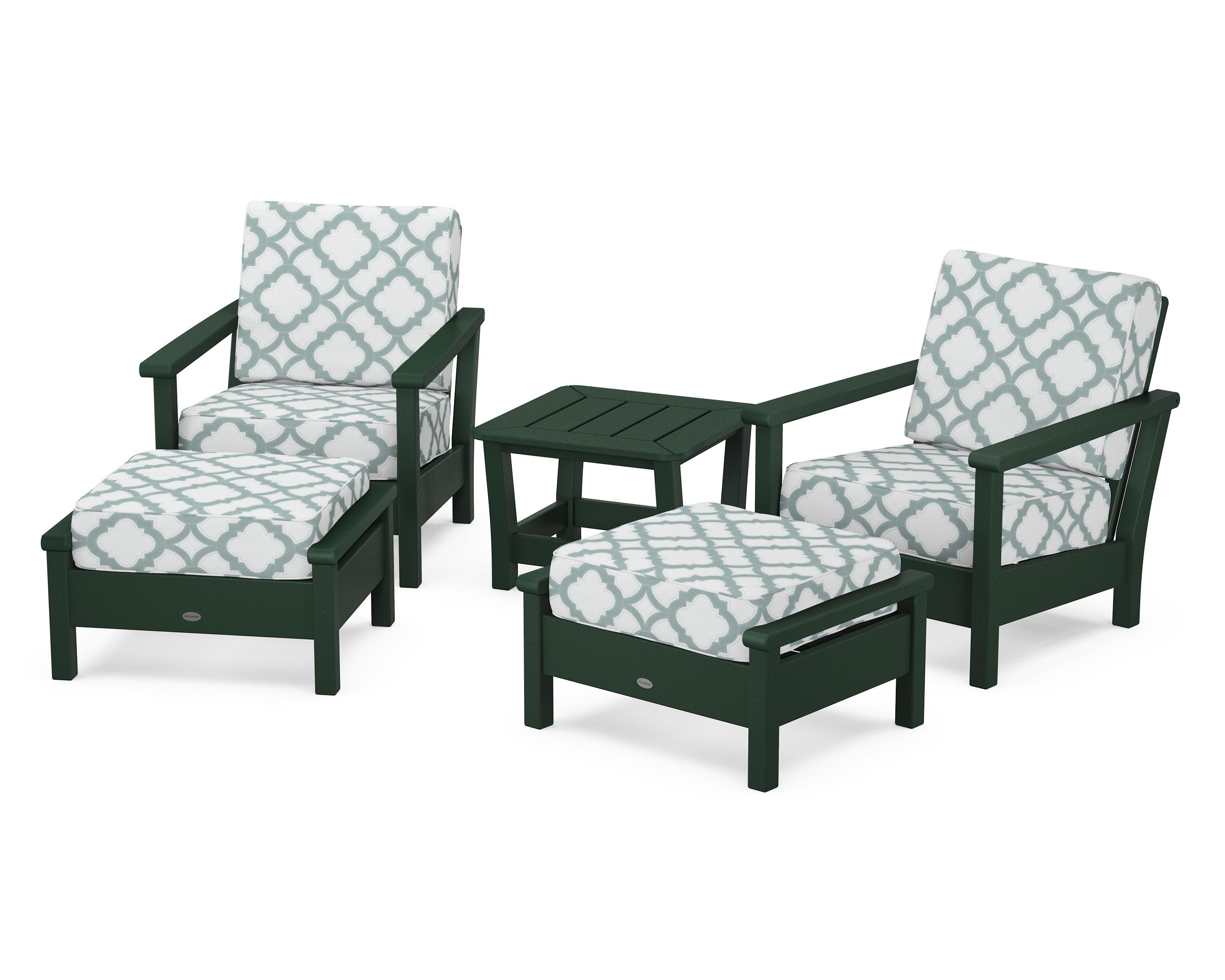 POLYWOOD® Harbour 5-Piece Deep Seating Chair Set in Green / Trellis Glacier Spa