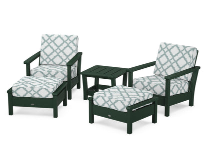 POLYWOOD® Harbour 5-Piece Deep Seating Chair Set in Green / Trellis Glacier Spa