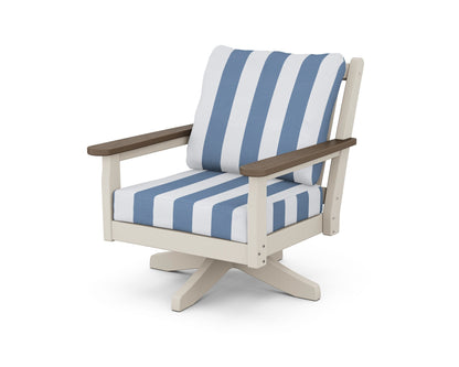 POLYWOOD® Chippendale Deep Seating Swivel Chair in Sand / Kona / Cabana Stripe Sky Blue
