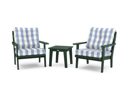 POLYWOOD® Lakeside 3-Piece Deep Seating Chair Set in Green / Buffalo Plaid Sky Blue
