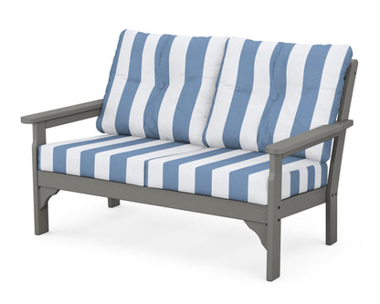 POLYWOOD® Vineyard Deep Seating Loveseat in Slate Grey / Cabana Stripe Sky Blue