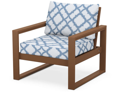 POLYWOOD® EDGE Club Chair in Teak / Trellis Sky Blue