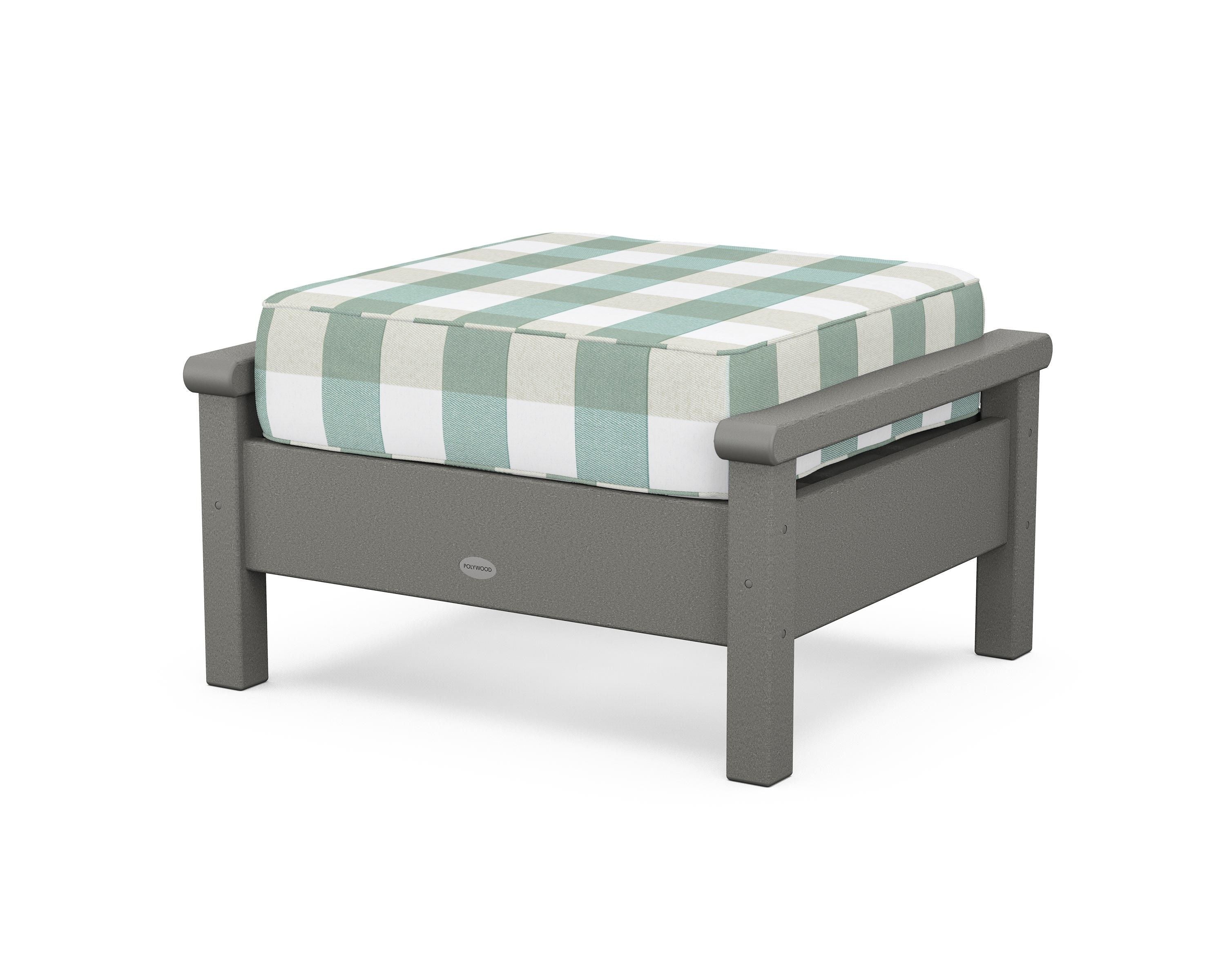 POLYWOOD® Harbour Deep Seating Ottoman in Slate Grey / Buffalo Plaid Glacier Spa