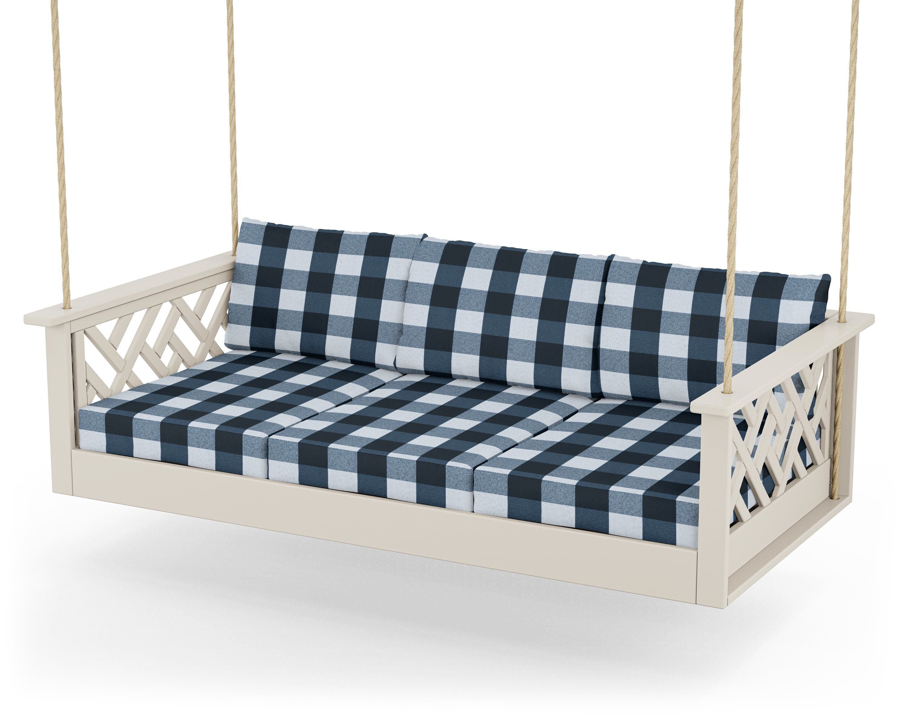 POLYWOOD® Chippendale Daybed Swing in Sand / Buffalo Plaid Marine Indigo