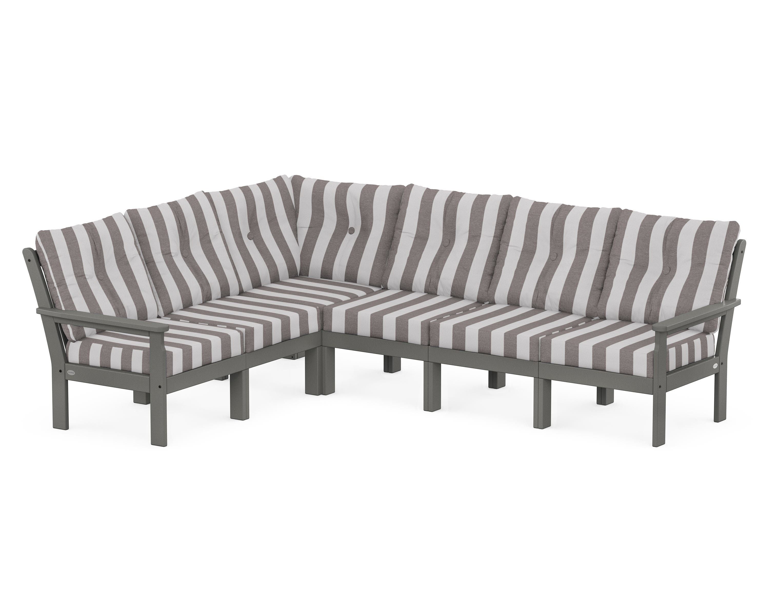 POLYWOOD® Vineyard 6-Piece Sectional in Slate Grey / Cabana Stripe Grey Mist