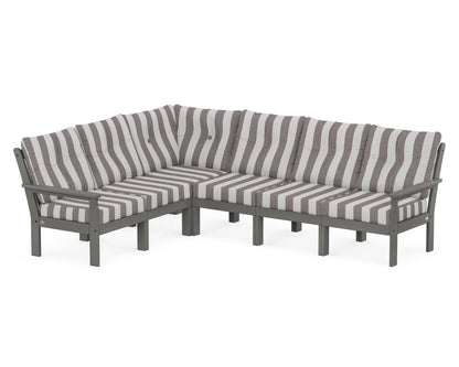 POLYWOOD® Vineyard 6-Piece Sectional in Slate Grey / Cabana Stripe Grey Mist