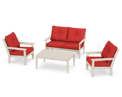 POLYWOOD® Vineyard 4-Piece Deep Seating Set in Sand / Crimson Linen