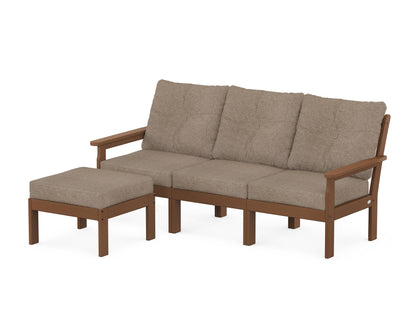 POLYWOOD® Vineyard 4-Piece Sectional with Ottoman in Teak / Spiced Burlap