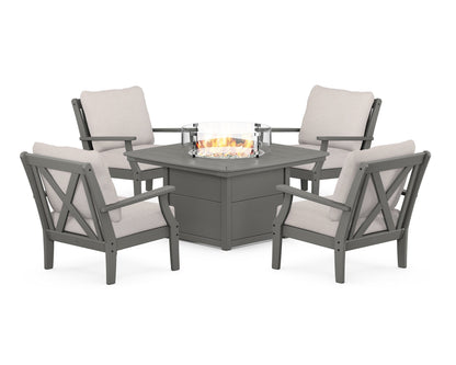 POLYWOOD® Braxton 5-Piece Deep Seating Conversation Set with Fire Pit Table in Slate Grey / Dune Burlap