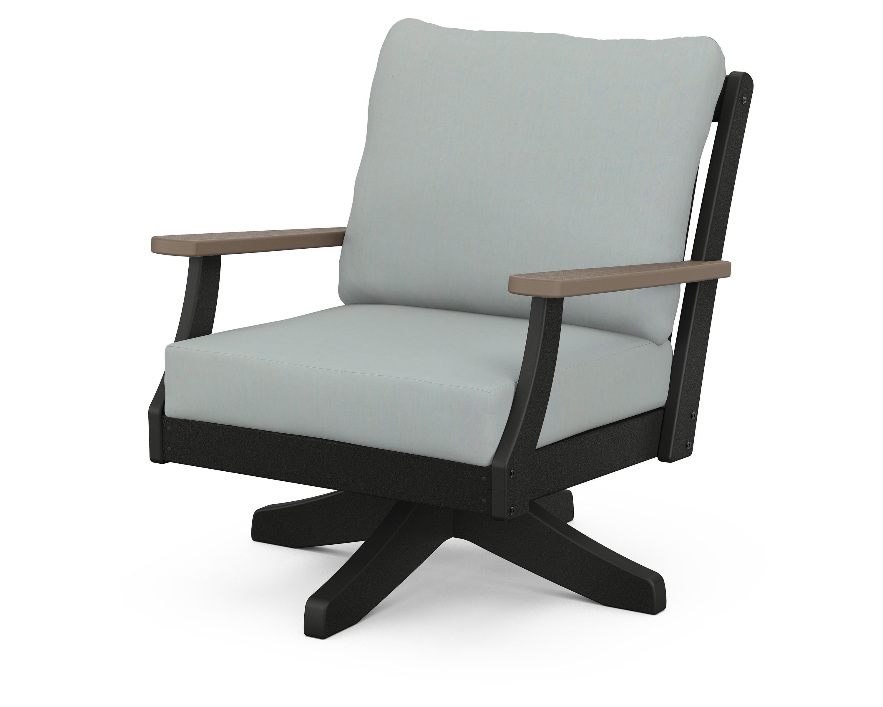 POLYWOOD® Braxton Deep Seating Swivel Chair in Black / Kona / Spa