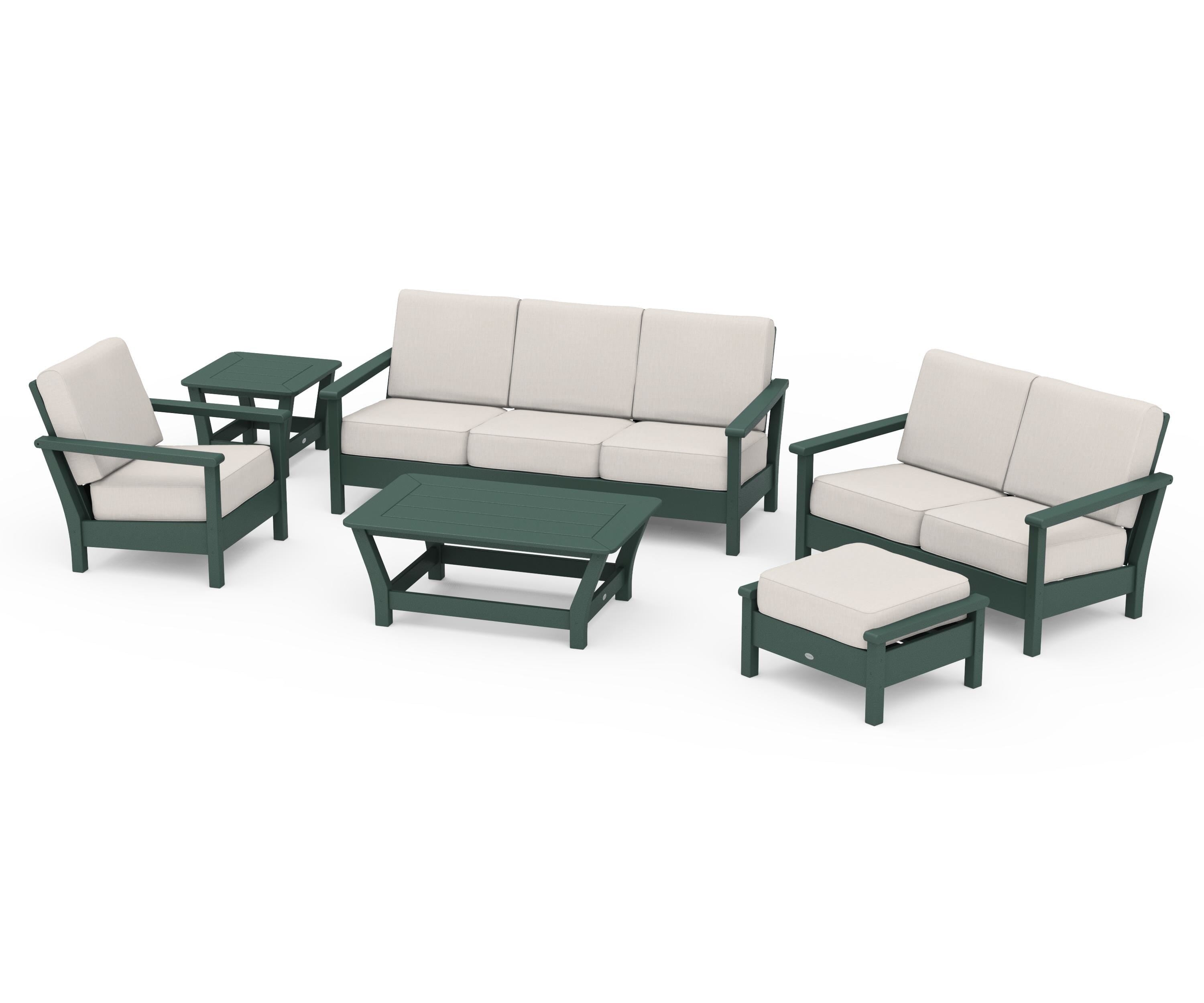 POLYWOOD® Harbour 6-Piece Outdoor Living Set in Green / Cast Ash