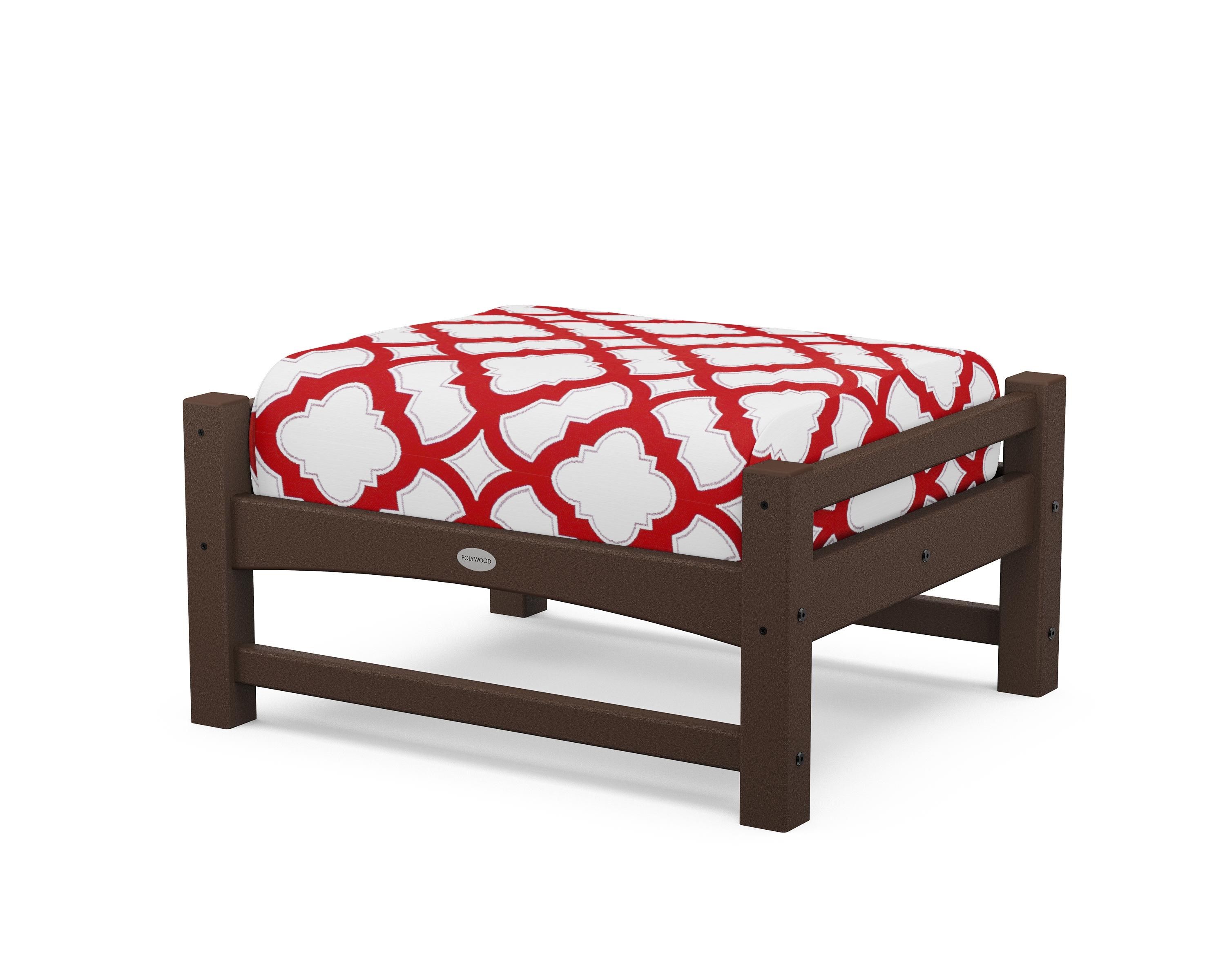 POLYWOOD® Club Ottoman in Mahogany / Trellis Crimson