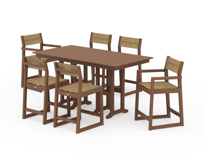 POLYWOOD® EDGE Sling 7-Piece Farmhouse Counter Set with Trestle Legs in Teak / Burlap Sling