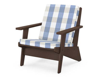 POLYWOOD® Riviera Modern Lounge Chair in Mahogany / Buffalo Plaid Sky Blue