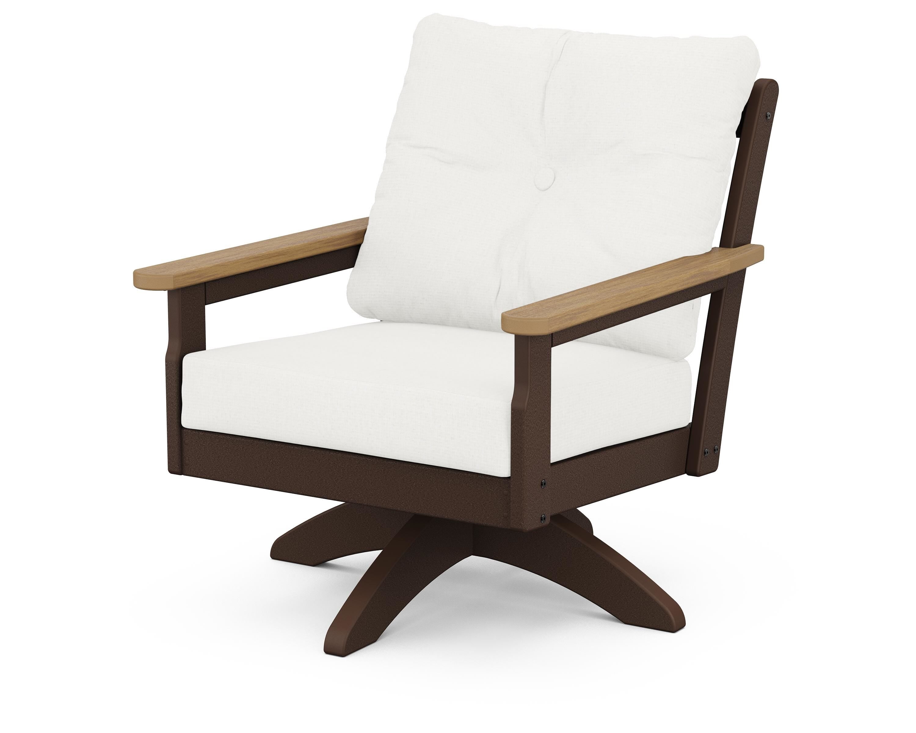POLYWOOD® Vineyard Deep Seating Swivel Chair in Mahogany / Natural / Natural Linen