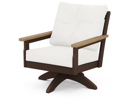 POLYWOOD® Vineyard Deep Seating Swivel Chair in Mahogany / Natural / Natural Linen