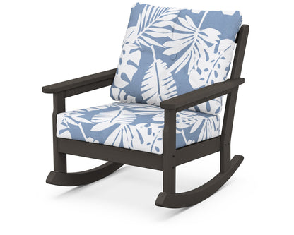 POLYWOOD® Vineyard Deep Seating Rocking Chair in Vintage Coffee / Leaf Sky Blue