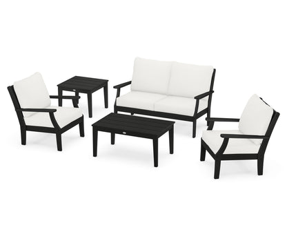 POLYWOOD® Braxton 5-Piece Deep Seating Set in Black / Natural Linen
