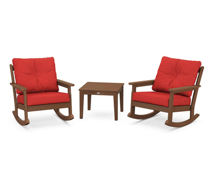 POLYWOOD® Vineyard 3-Piece Deep Seating Rocker Set in Teak / Crimson Linen
