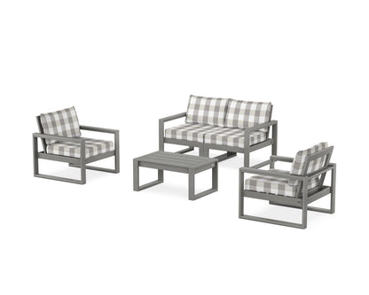 POLYWOOD® EDGE Sectional 4-Piece Deep Seating Set with Loveseat in Slate Grey / Buffalo Plaid Grey Mist