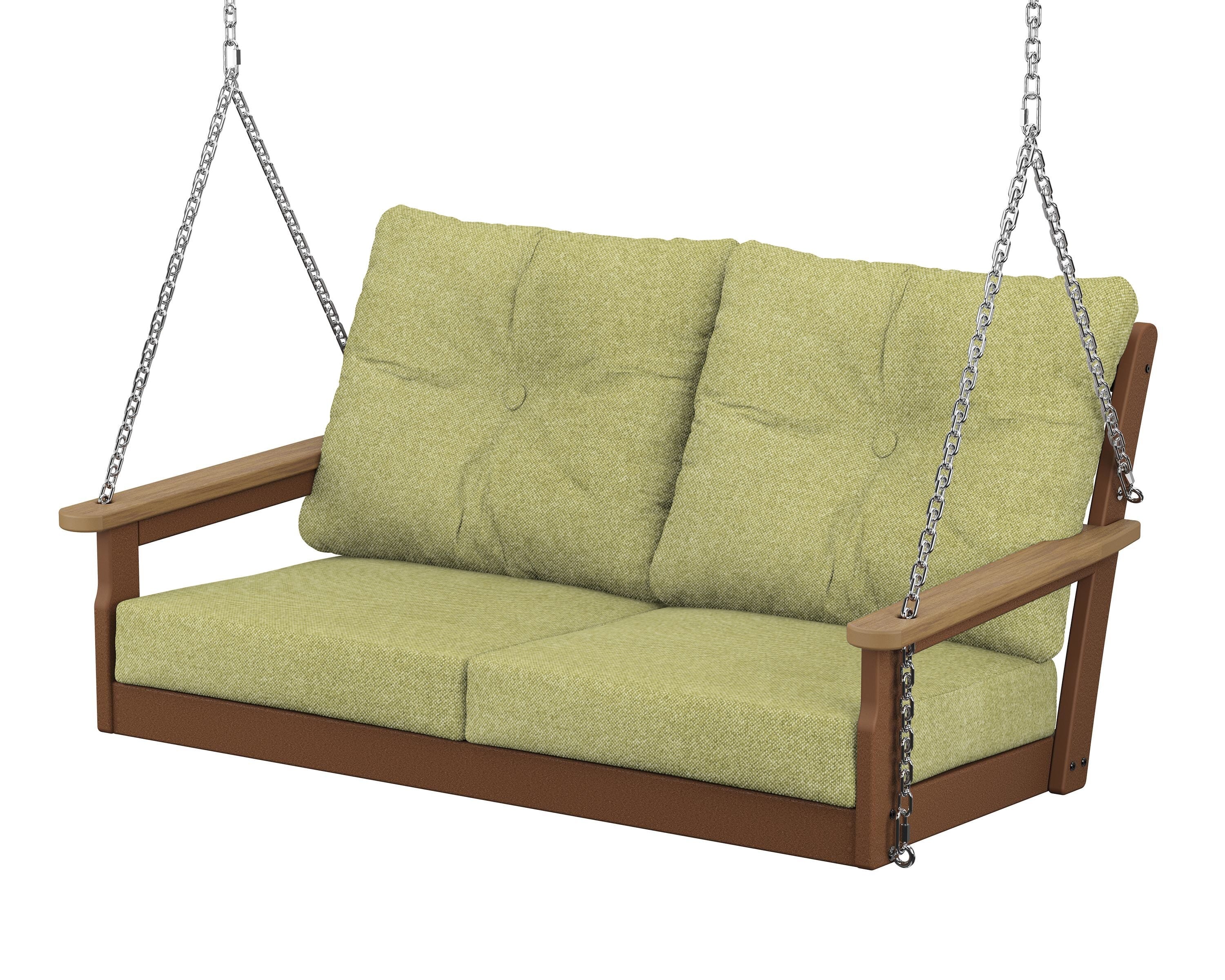 POLYWOOD® Vineyard Deep Seating Swing in Teak / Natural / Chartreuse Boucle