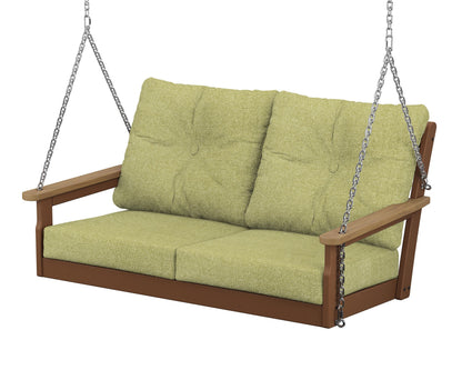 POLYWOOD® Vineyard Deep Seating Swing in Teak / Natural / Chartreuse Boucle