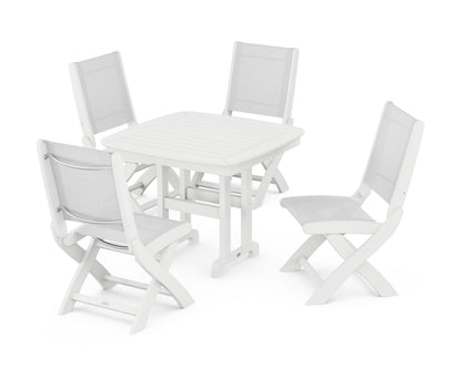 POLYWOOD® Coastal Folding Side Chair 5-Piece Dining Set in White / White Sling