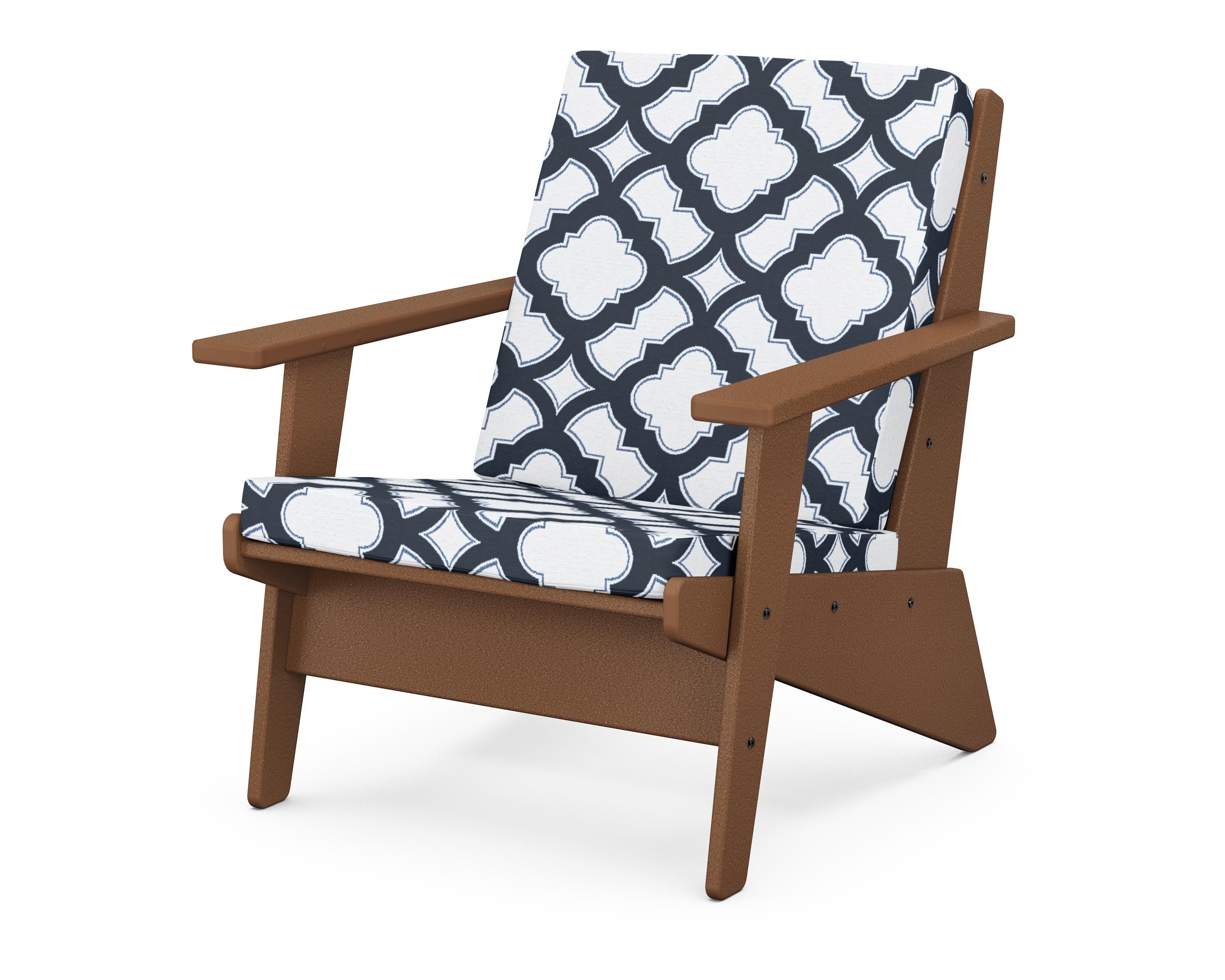 POLYWOOD® Riviera Modern Lounge Chair in Teak / Trellis Marine Indigo