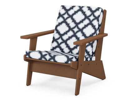 POLYWOOD® Riviera Modern Lounge Chair in Teak / Trellis Marine Indigo