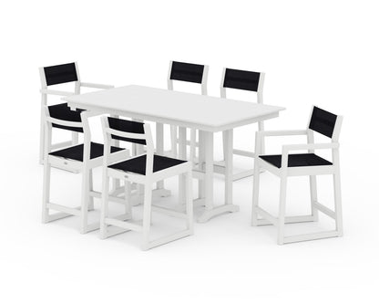 POLYWOOD® EDGE Sling 7-Piece Farmhouse Counter Set with Trestle Legs in White / Black Sling