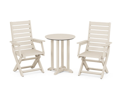 POLYWOOD® Captain Folding Chair 3-Piece Round Bistro Dining Set in Sand