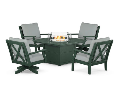 POLYWOOD® Braxton 5-Piece Deep Seating Set with Fire Table in Green / Spa