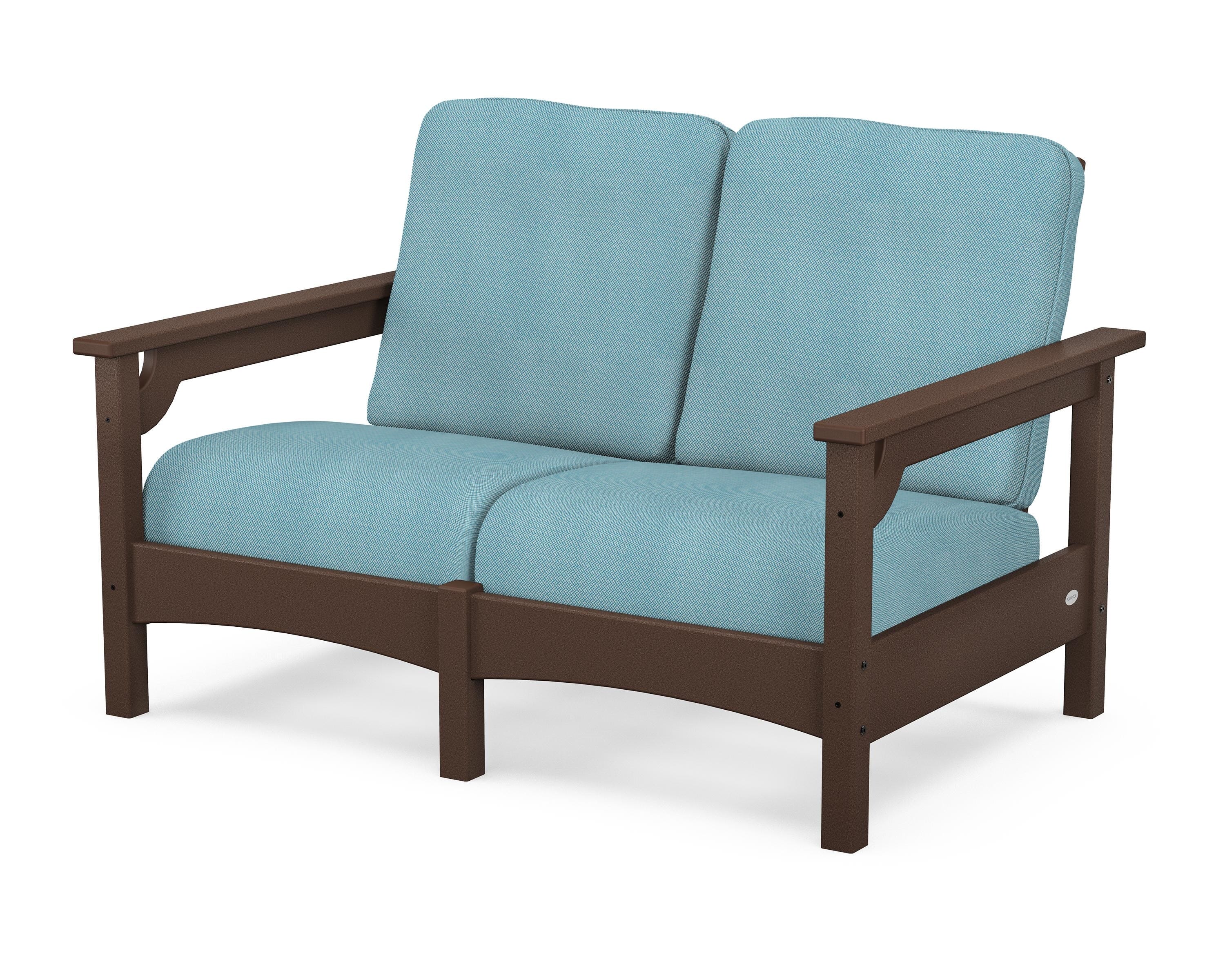 POLYWOOD® Club Loveseat in Mahogany / Lattice Sky Blue