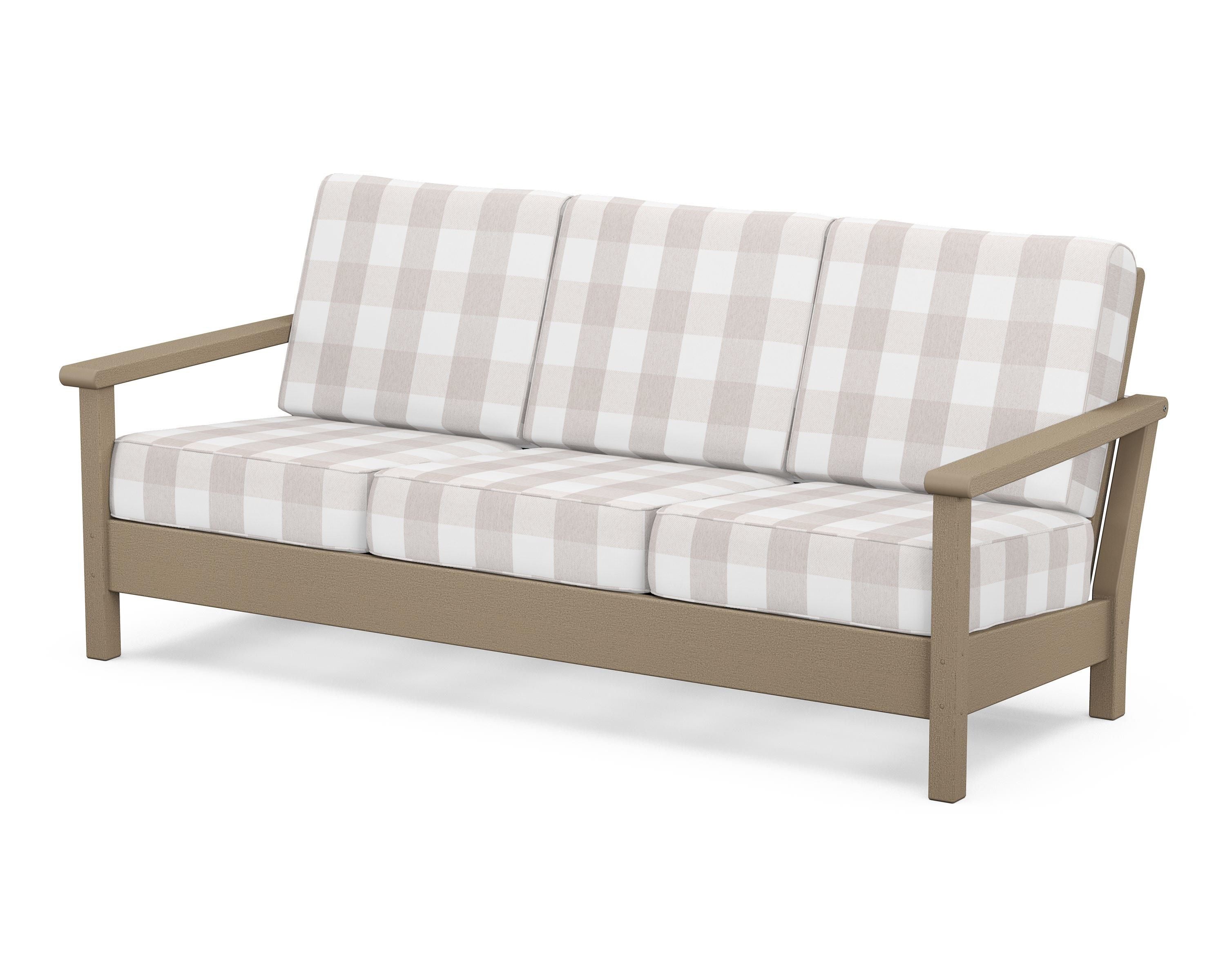 POLYWOOD® Harbour Deep Seating Sofa in Vintage Sahara / Buffalo Plaid Dune Burlap