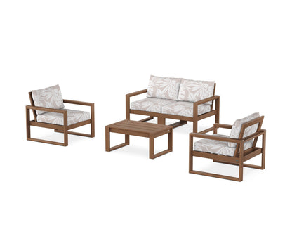 POLYWOOD® EDGE Sectional 4-Piece Deep Seating Set with Loveseat in Teak / Leaf Dune Burlap
