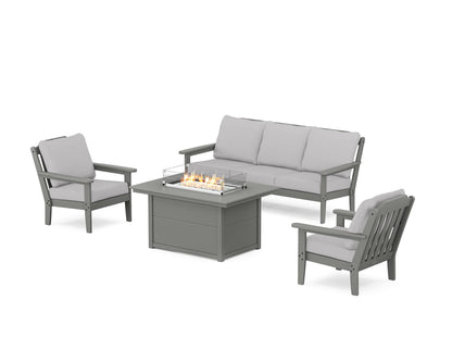 Country Living Cottage Deep Seating Fire Pit Table Set in Slate Grey / Granite
